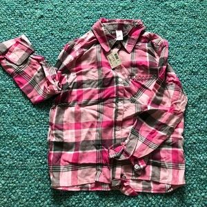 Justice plaid button down size 10